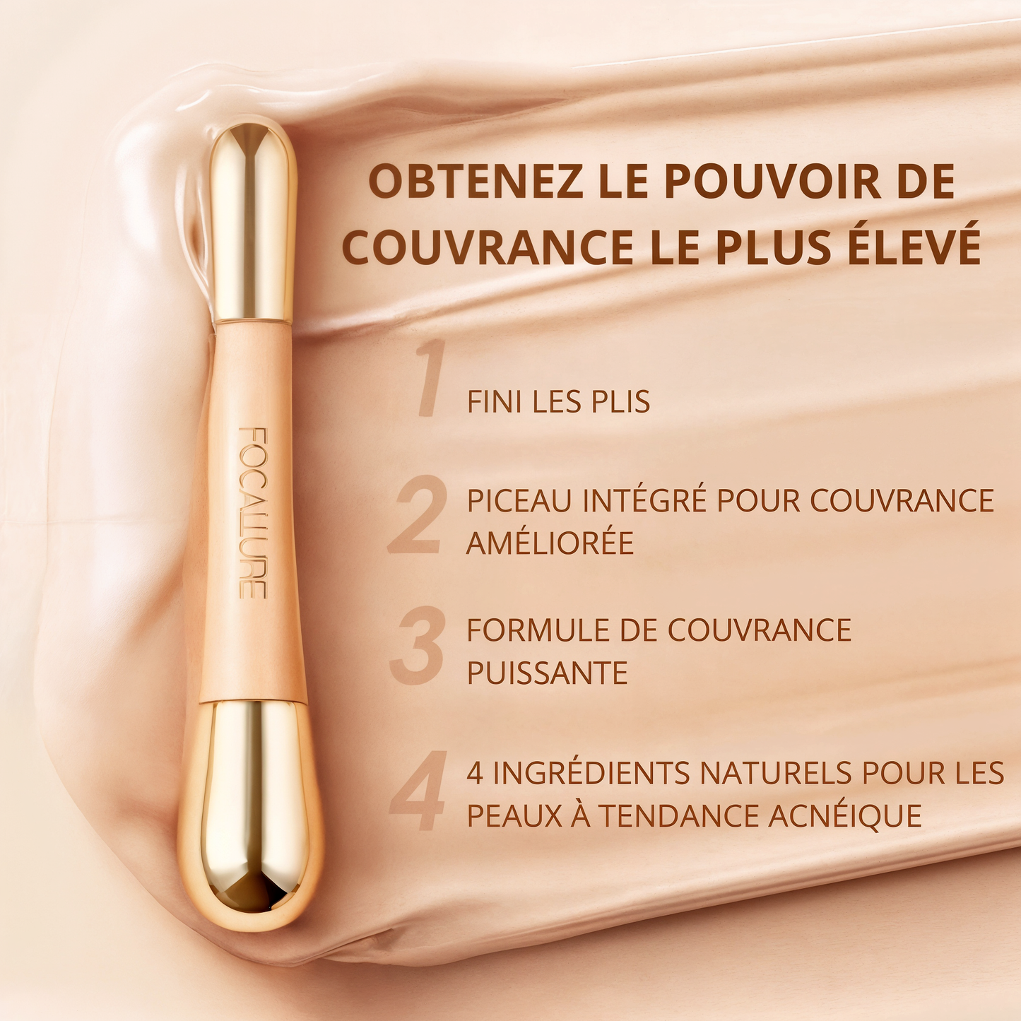 Focallure Correcteur 2‑en‑1 Anti‑rides, Sans Effet Plâtre, Tenue Longue Durée.