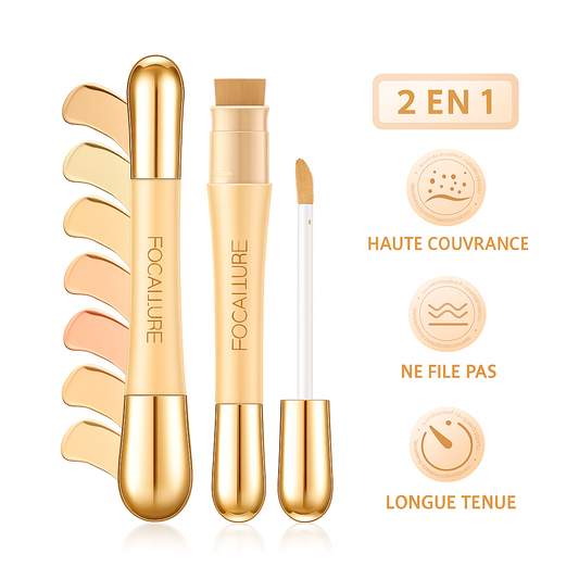 Focallure Correcteur 2‑en‑1 Anti‑rides, Sans Effet Plâtre, Tenue Longue Durée.